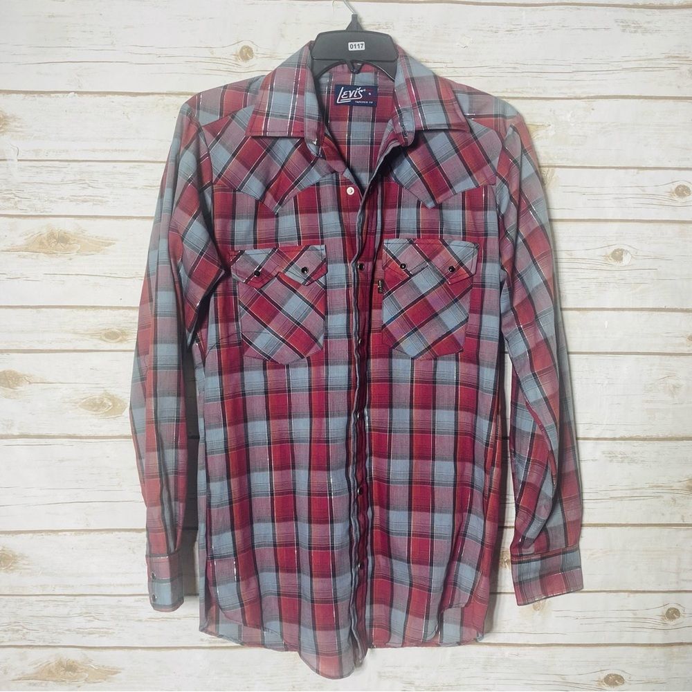 Levi's Boy's Red and Gray Plaid Casual Shirt Size S